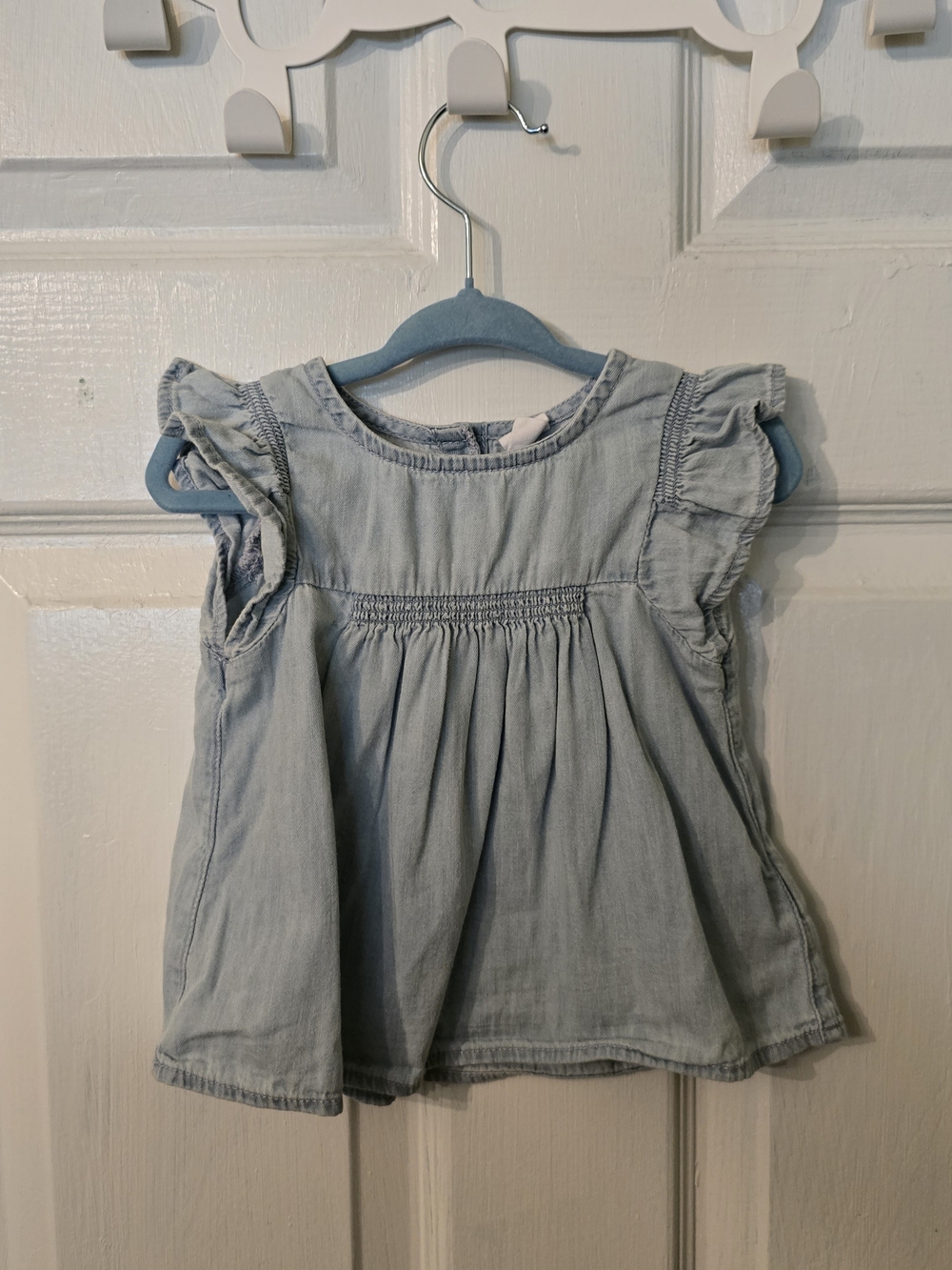GAP Light Blue Denim-Style Girls' Flutter Sleeve Top